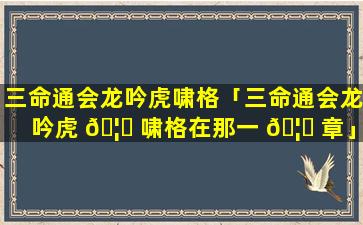 三命通会龙吟虎啸格「三命通会龙吟虎 🦆 啸格在那一 🦁 章」